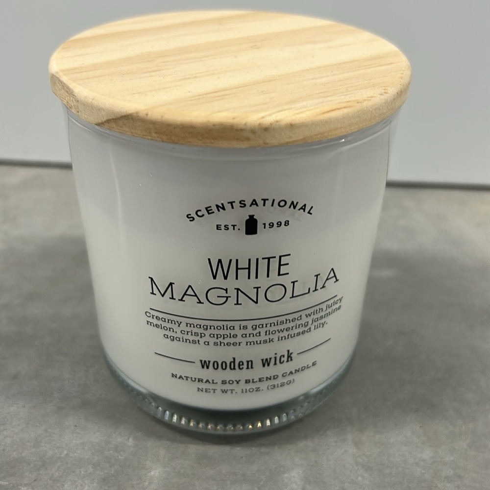 Scentsational Candle White Magnolia Jar 11 Oz  Wood Lid Wood Wick